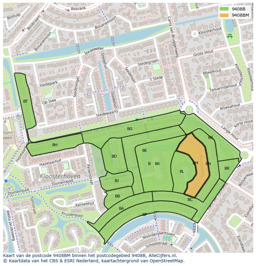 Afbeelding van het postcodegebied 9408 BM op de kaart.