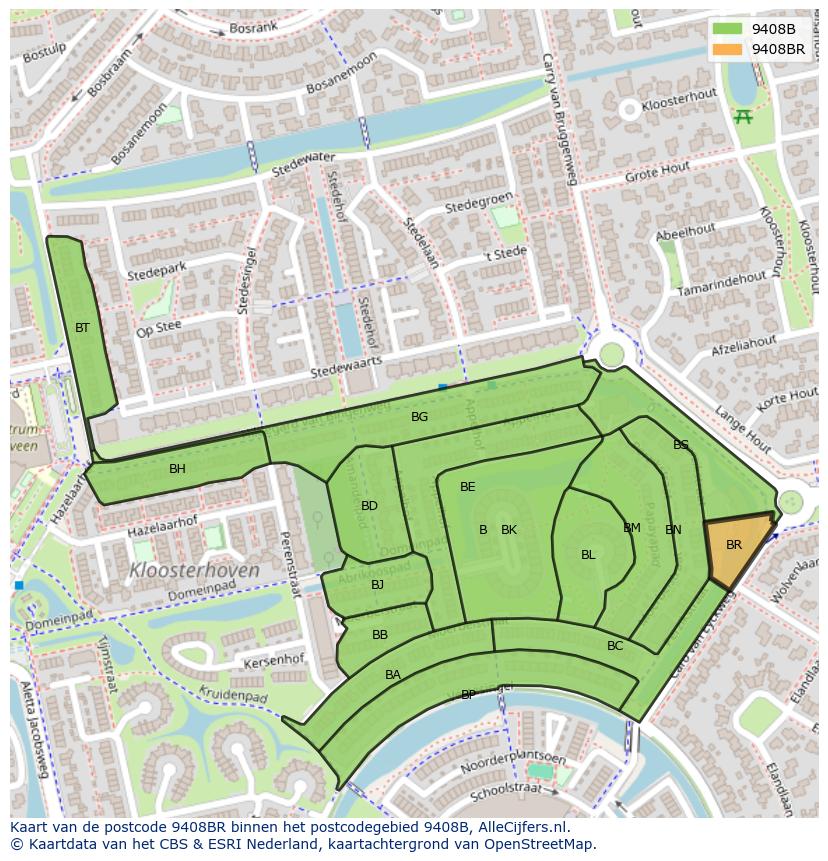 Afbeelding van het postcodegebied 9408 BR op de kaart.