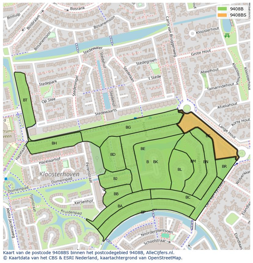 Afbeelding van het postcodegebied 9408 BS op de kaart.