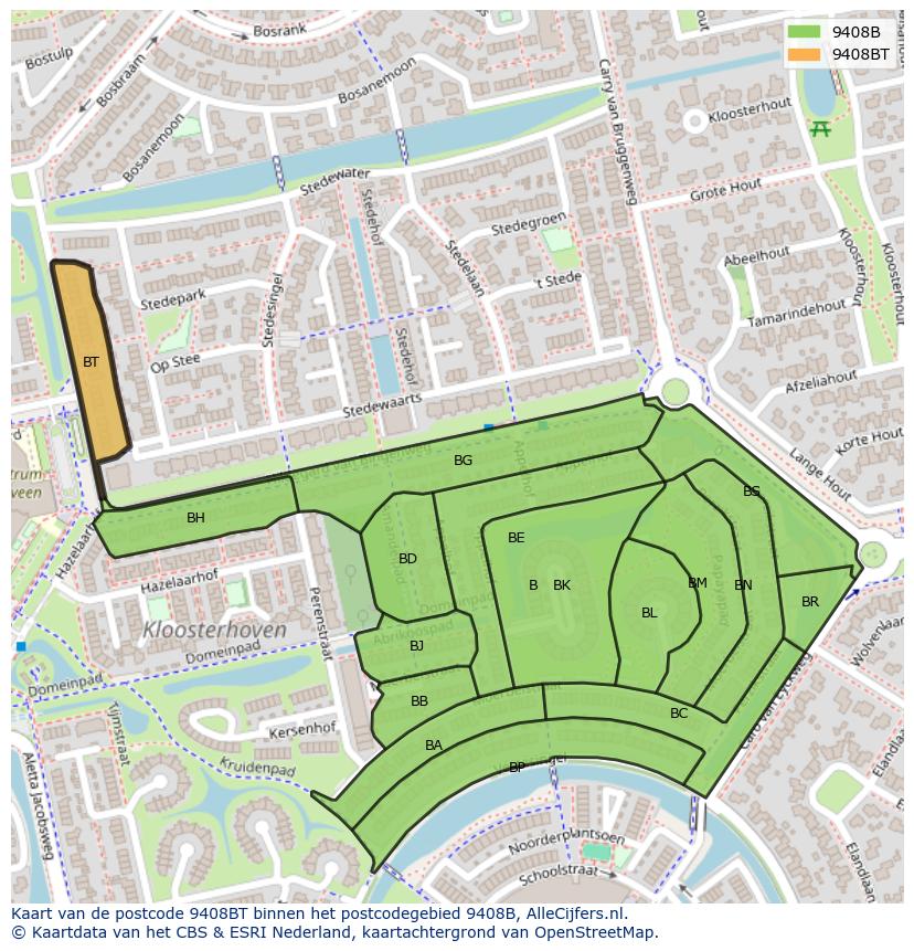 Afbeelding van het postcodegebied 9408 BT op de kaart.