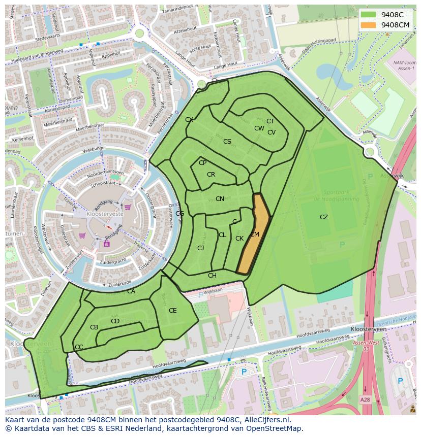 Afbeelding van het postcodegebied 9408 CM op de kaart.