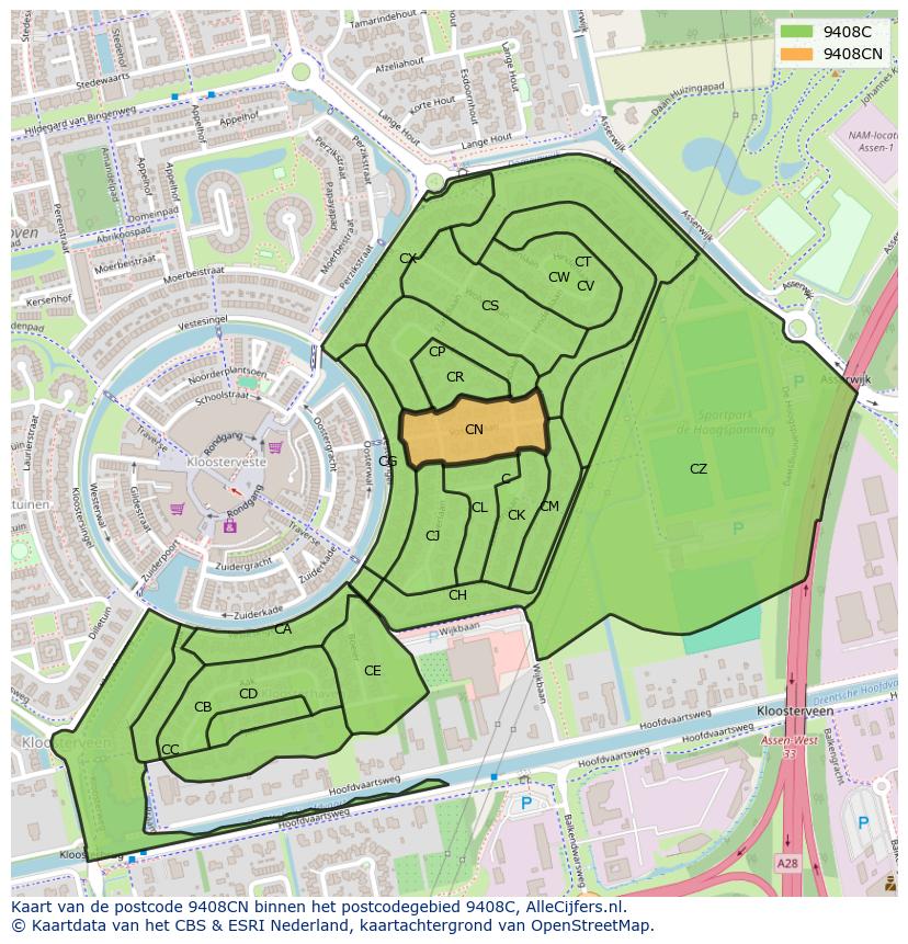 Afbeelding van het postcodegebied 9408 CN op de kaart.