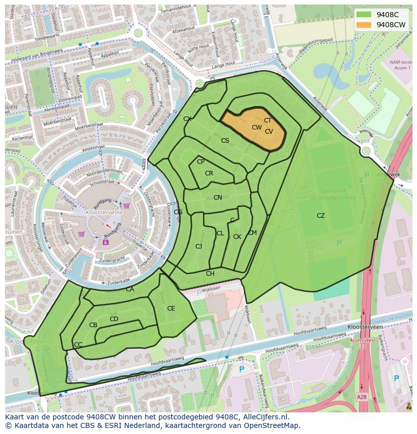 Afbeelding van het postcodegebied 9408 CW op de kaart.