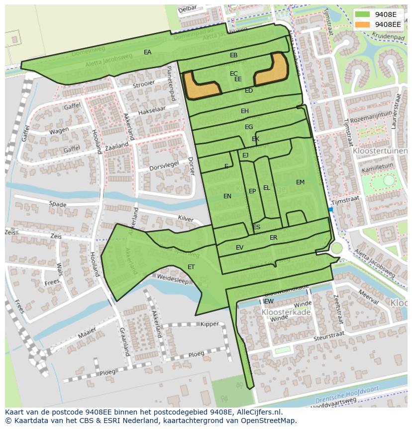 Afbeelding van het postcodegebied 9408 EE op de kaart.