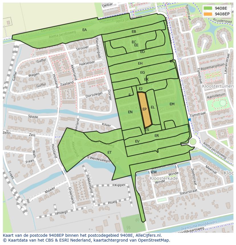 Afbeelding van het postcodegebied 9408 EP op de kaart.