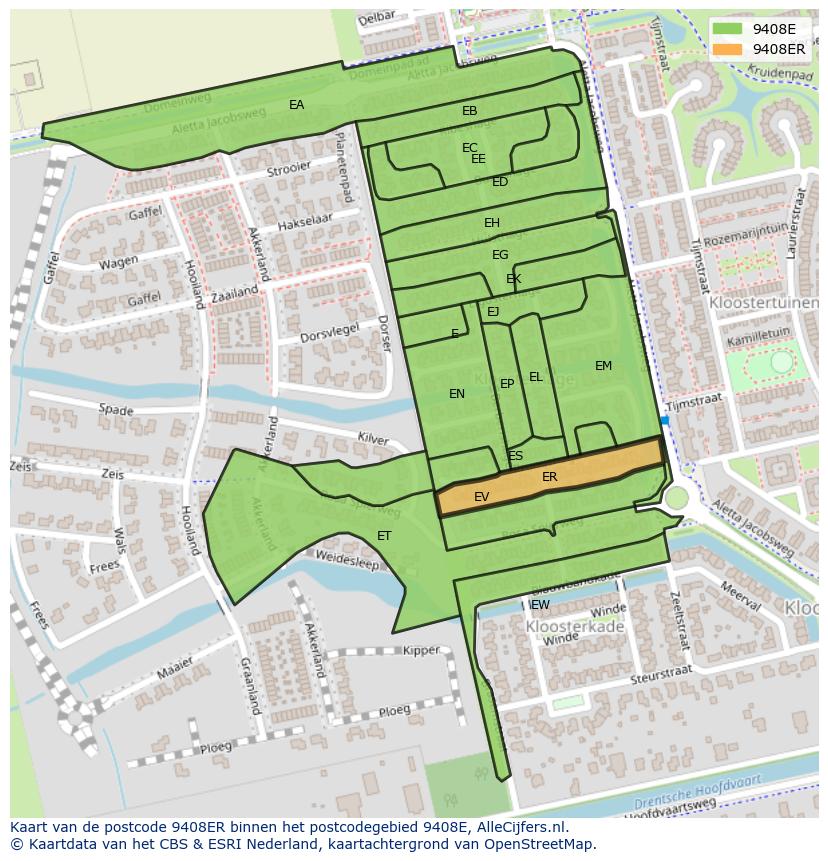 Afbeelding van het postcodegebied 9408 ER op de kaart.