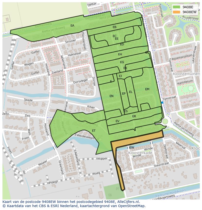 Afbeelding van het postcodegebied 9408 EW op de kaart.