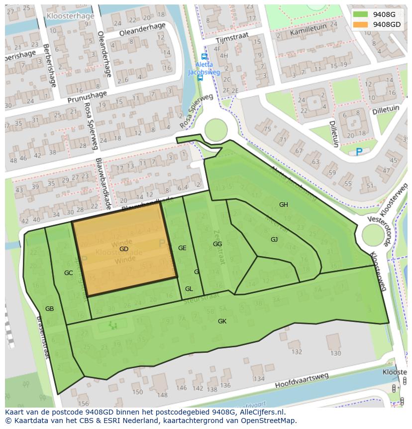 Afbeelding van het postcodegebied 9408 GD op de kaart.