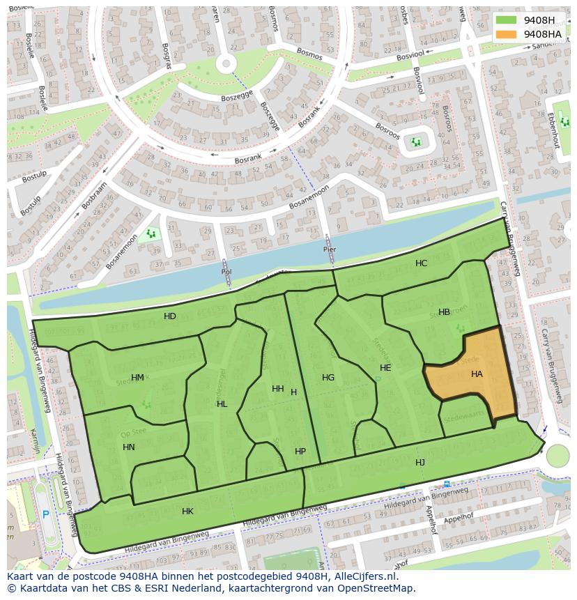Afbeelding van het postcodegebied 9408 HA op de kaart.