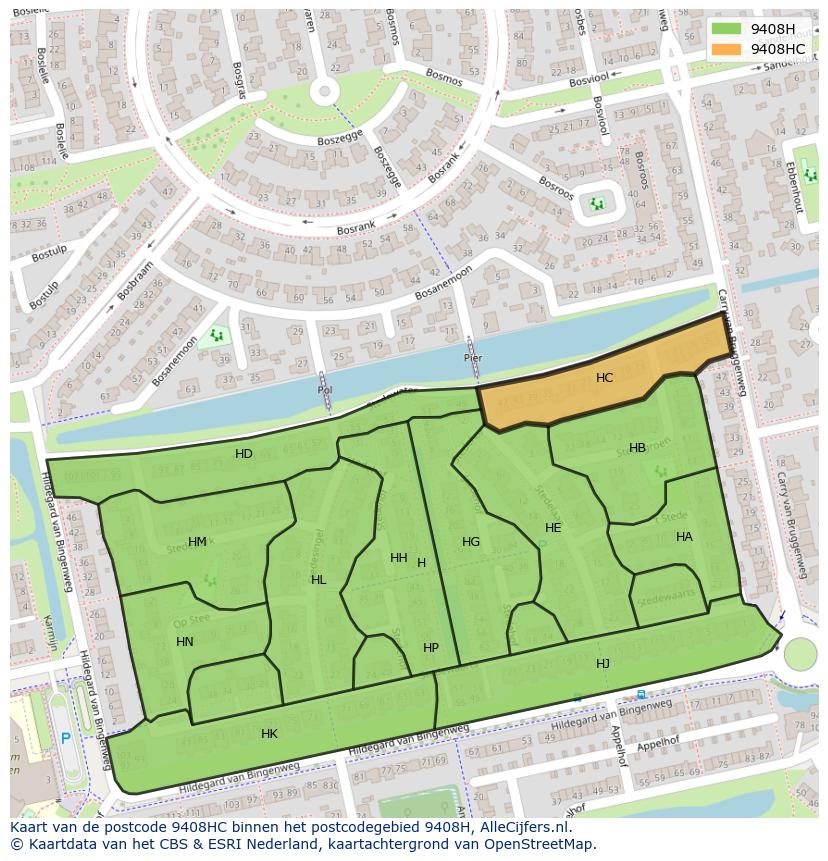 Afbeelding van het postcodegebied 9408 HC op de kaart.