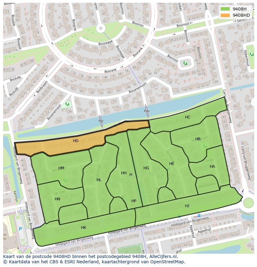 Afbeelding van het postcodegebied 9408 HD op de kaart.