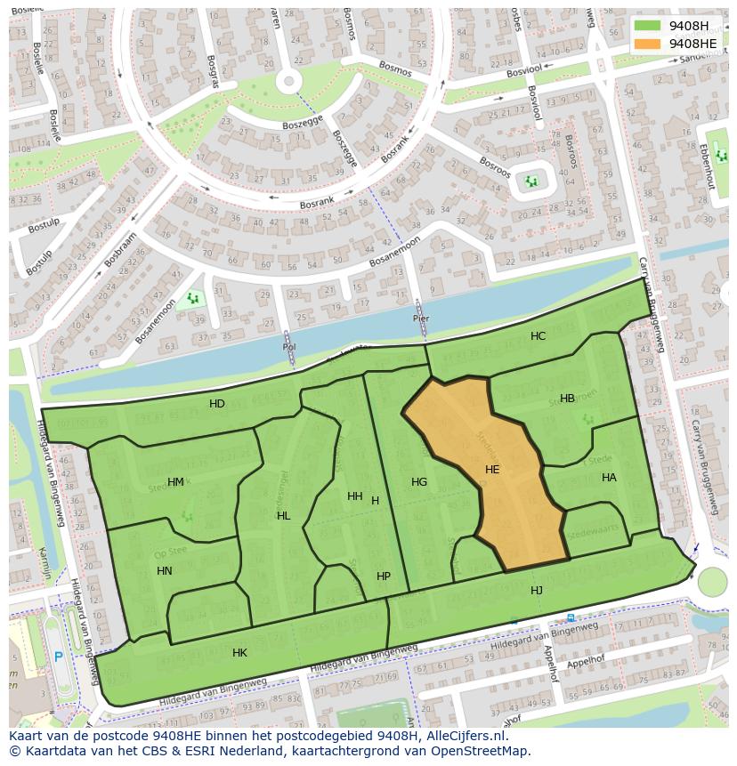 Afbeelding van het postcodegebied 9408 HE op de kaart.