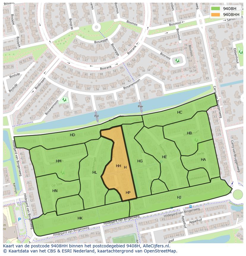 Afbeelding van het postcodegebied 9408 HH op de kaart.
