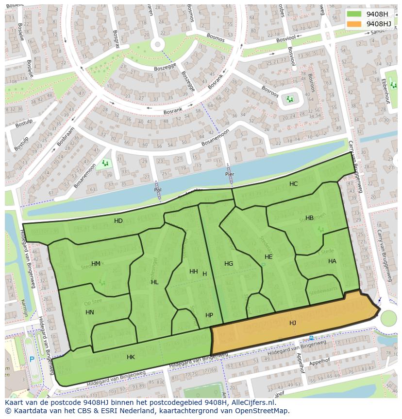 Afbeelding van het postcodegebied 9408 HJ op de kaart.