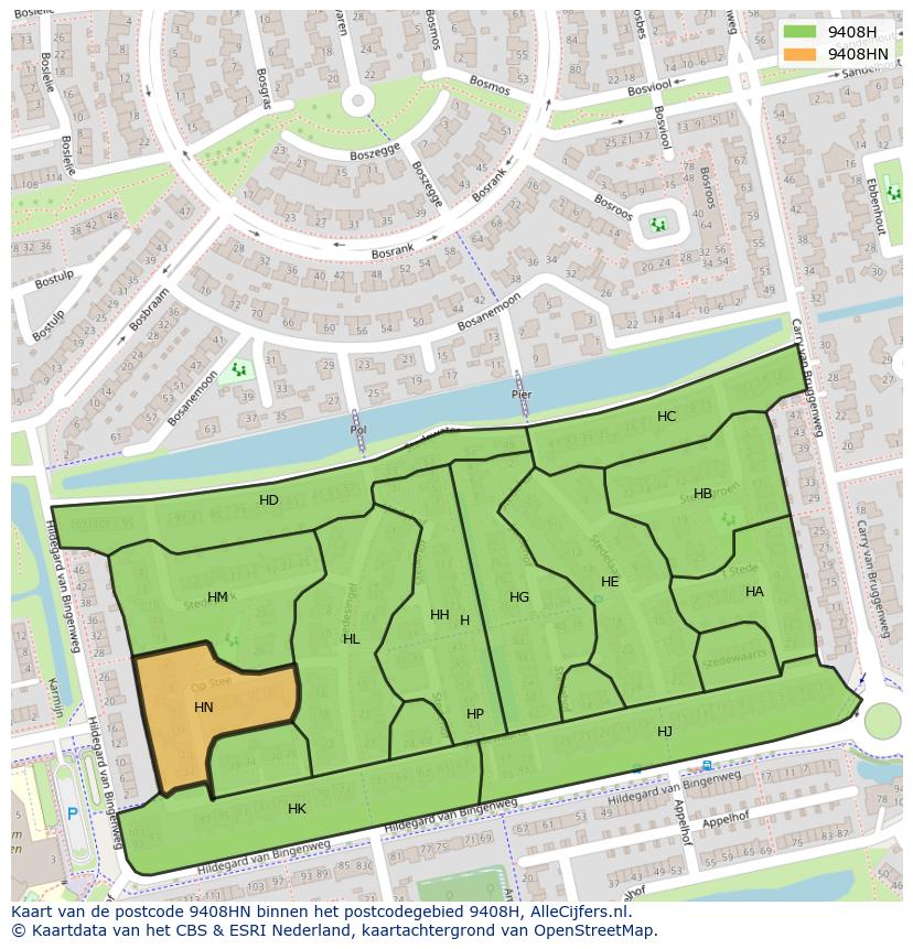 Afbeelding van het postcodegebied 9408 HN op de kaart.
