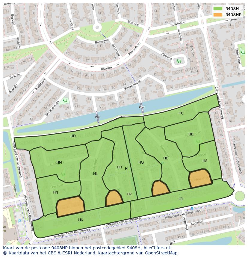 Afbeelding van het postcodegebied 9408 HP op de kaart.