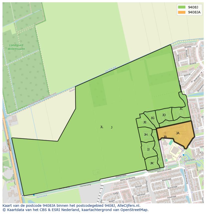 Afbeelding van het postcodegebied 9408 JA op de kaart.