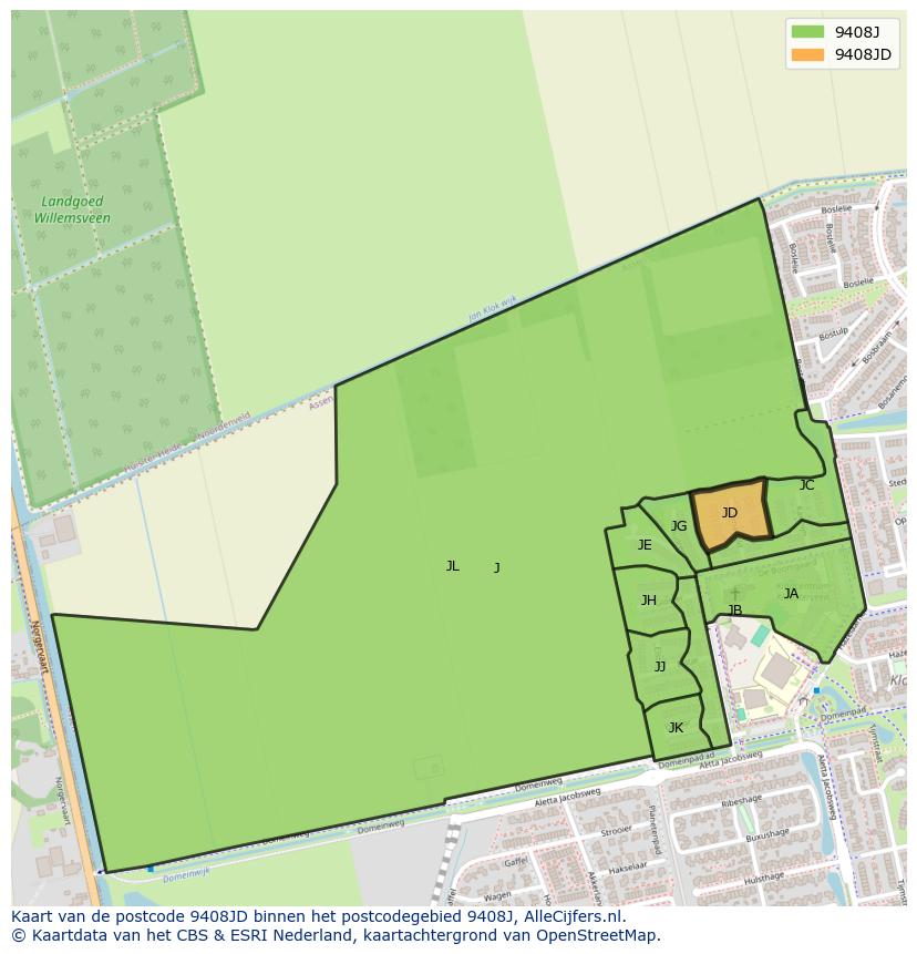 Afbeelding van het postcodegebied 9408 JD op de kaart.