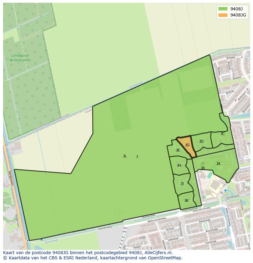 Afbeelding van het postcodegebied 9408 JG op de kaart.