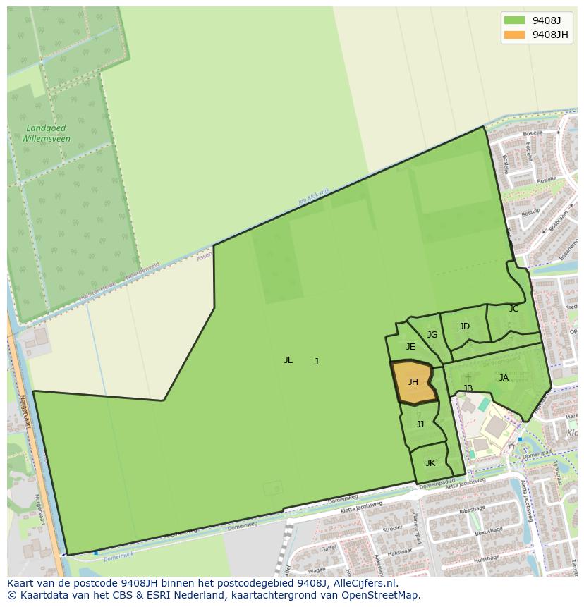 Afbeelding van het postcodegebied 9408 JH op de kaart.