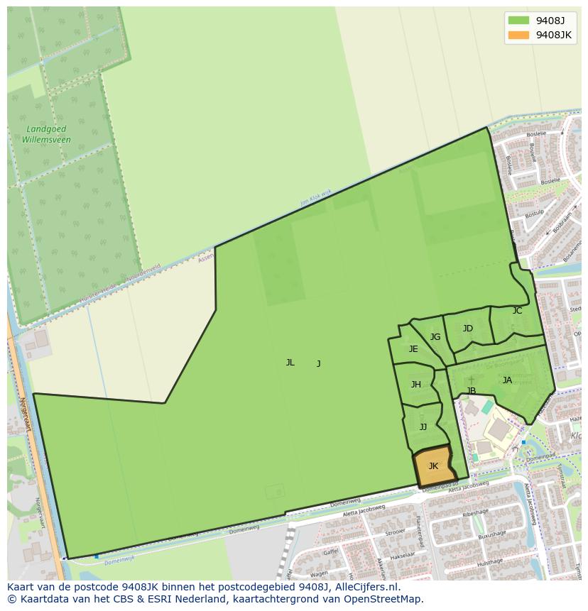 Afbeelding van het postcodegebied 9408 JK op de kaart.