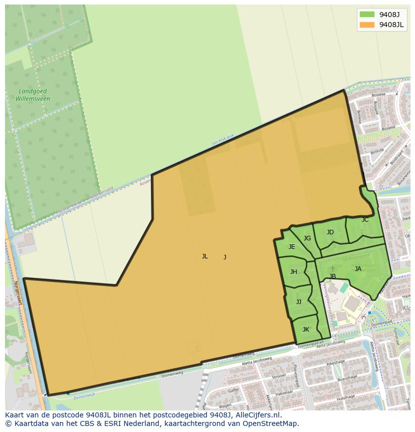 Afbeelding van het postcodegebied 9408 JL op de kaart.