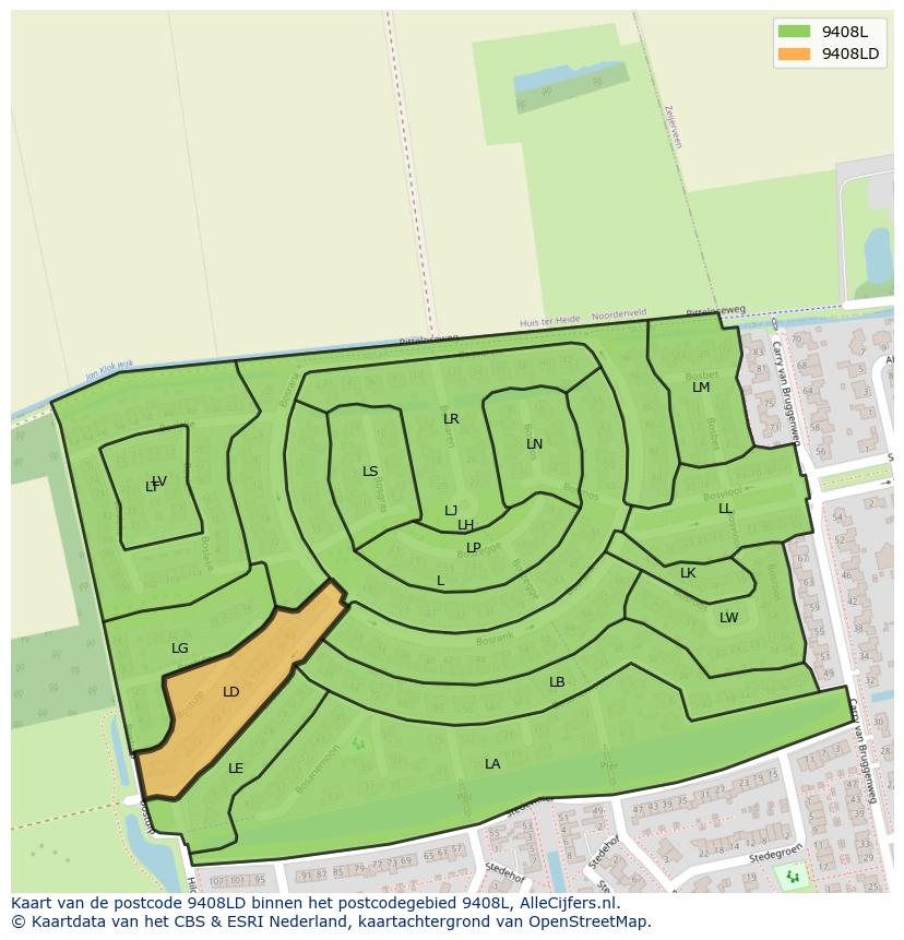 Afbeelding van het postcodegebied 9408 LD op de kaart.
