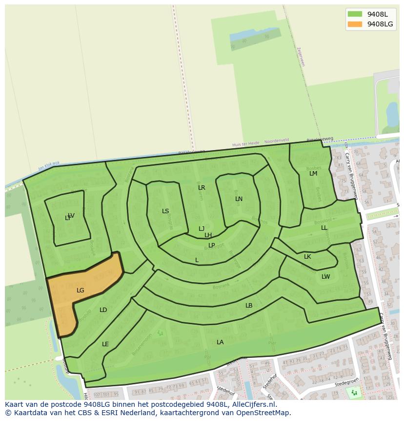 Afbeelding van het postcodegebied 9408 LG op de kaart.