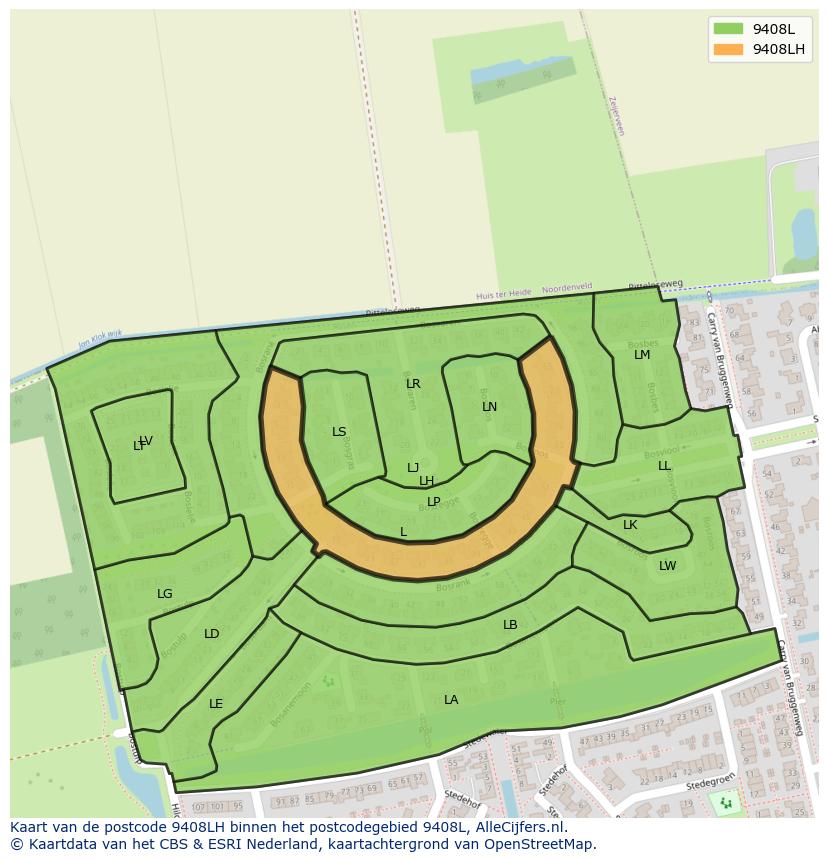 Afbeelding van het postcodegebied 9408 LH op de kaart.