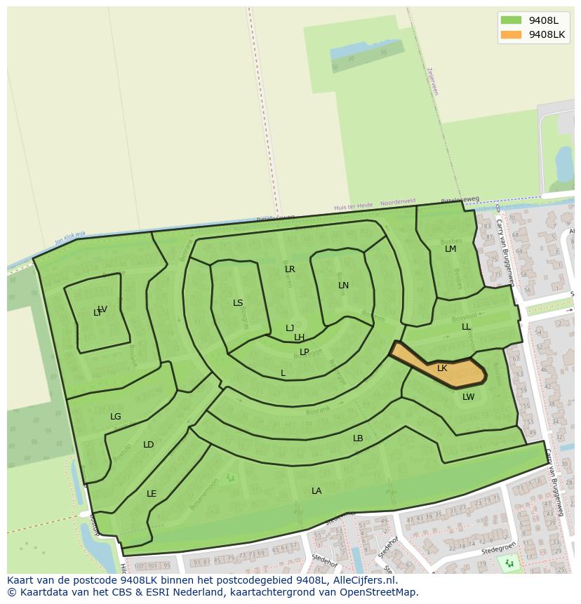 Afbeelding van het postcodegebied 9408 LK op de kaart.