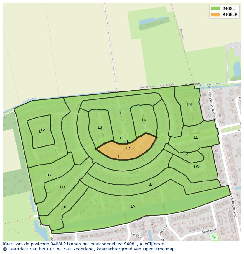 Afbeelding van het postcodegebied 9408 LP op de kaart.