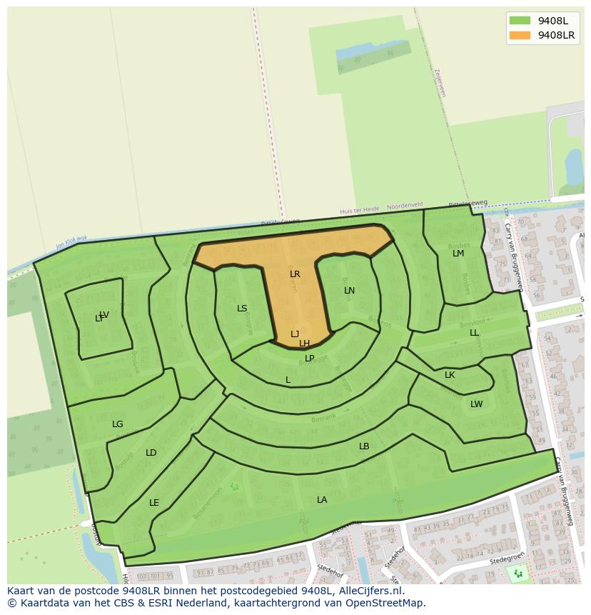 Afbeelding van het postcodegebied 9408 LR op de kaart.