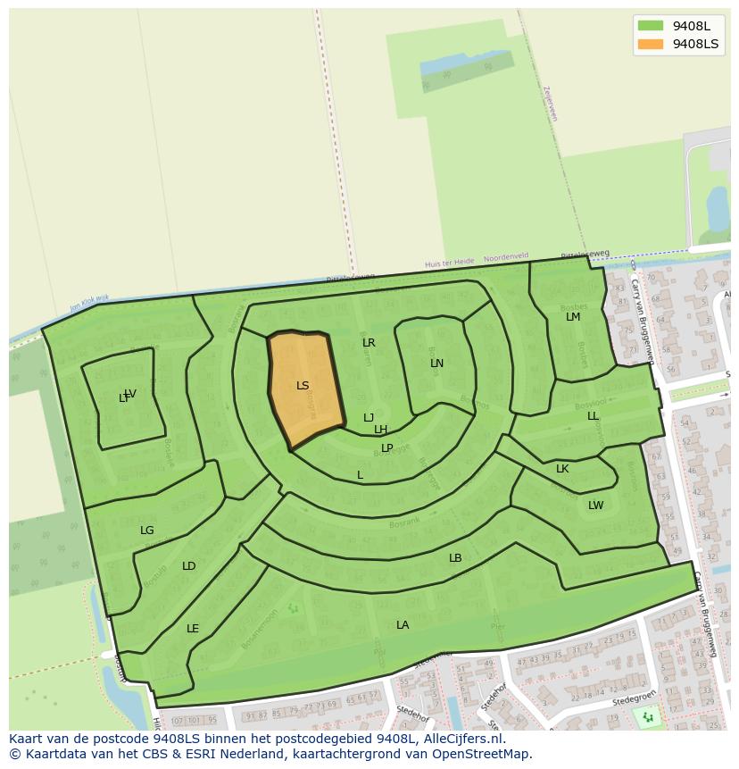 Afbeelding van het postcodegebied 9408 LS op de kaart.