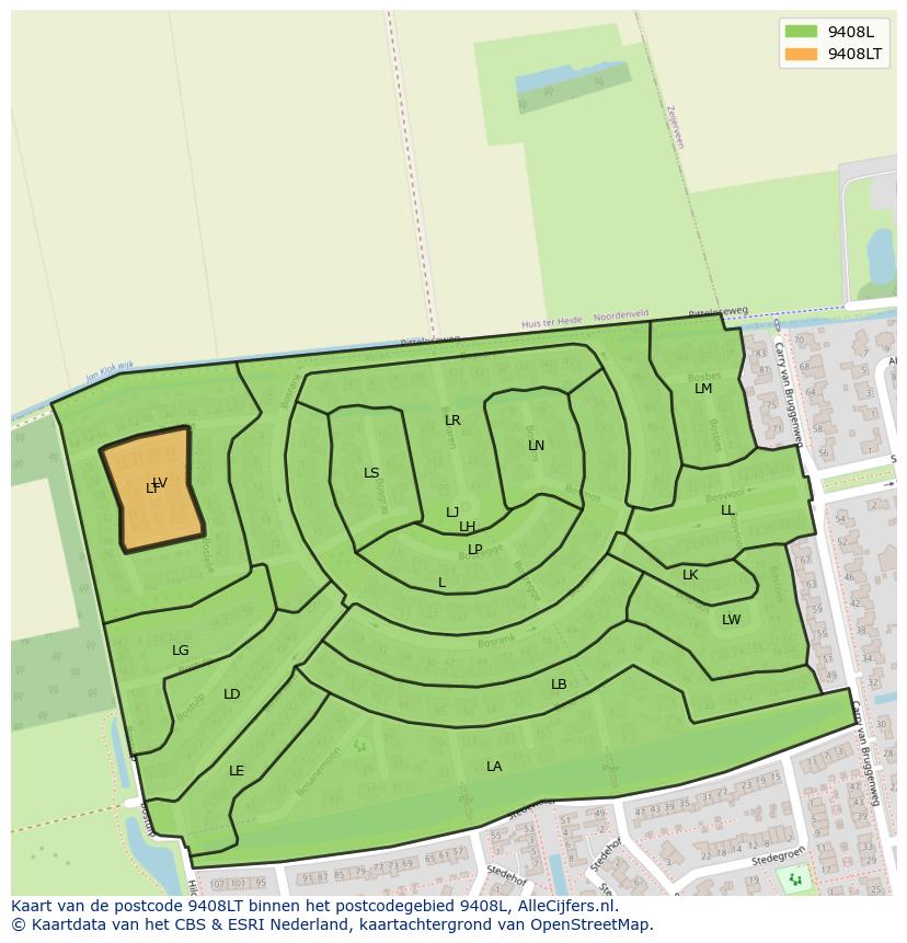 Afbeelding van het postcodegebied 9408 LT op de kaart.