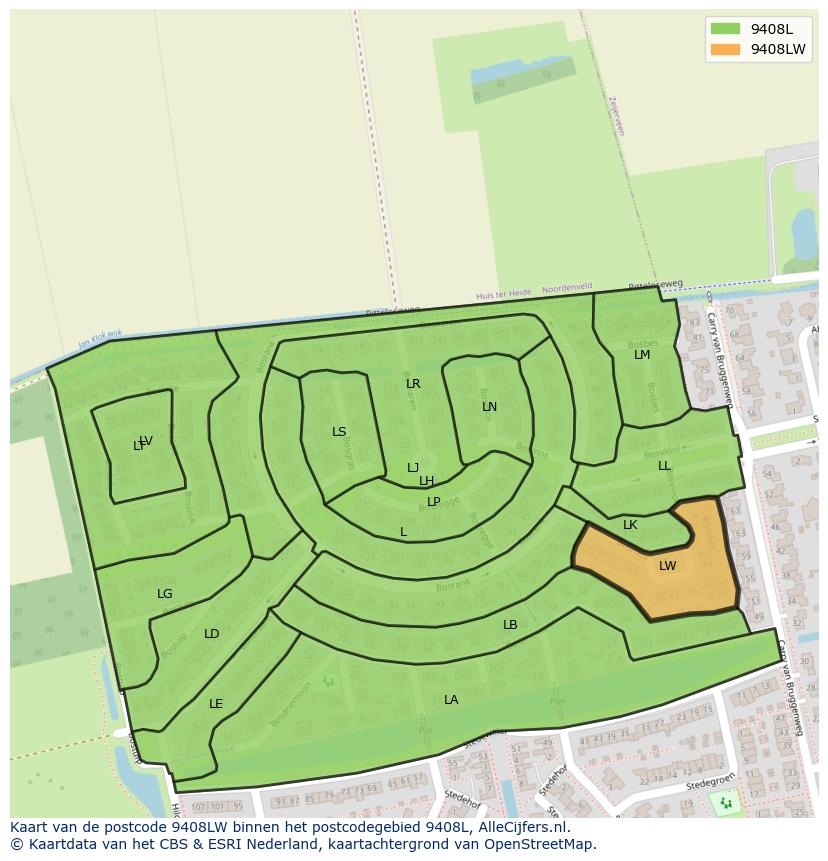 Afbeelding van het postcodegebied 9408 LW op de kaart.