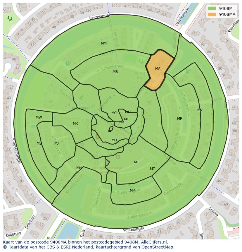 Afbeelding van het postcodegebied 9408 MA op de kaart.