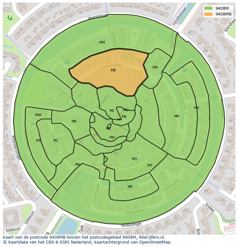 Afbeelding van het postcodegebied 9408 MB op de kaart.