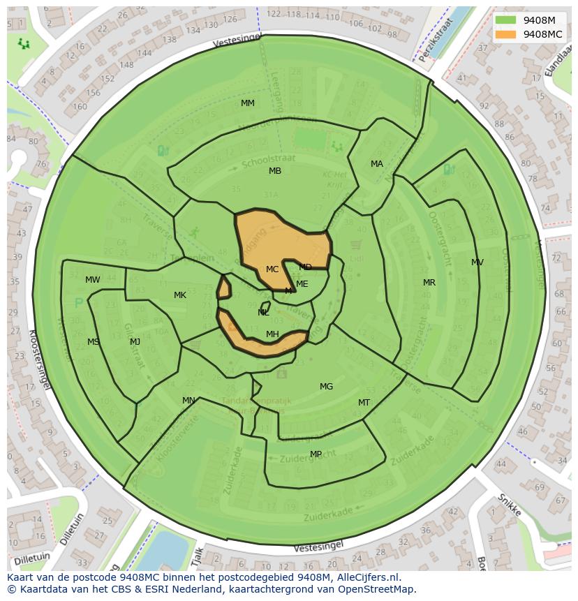 Afbeelding van het postcodegebied 9408 MC op de kaart.