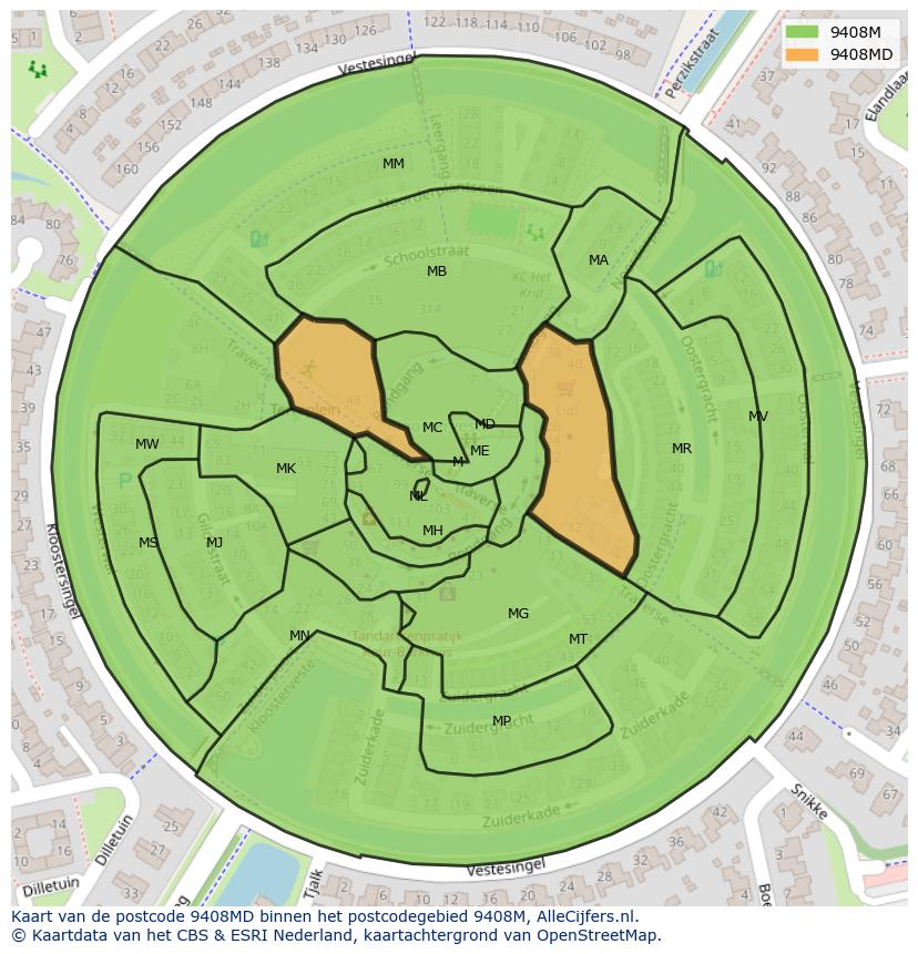 Afbeelding van het postcodegebied 9408 MD op de kaart.