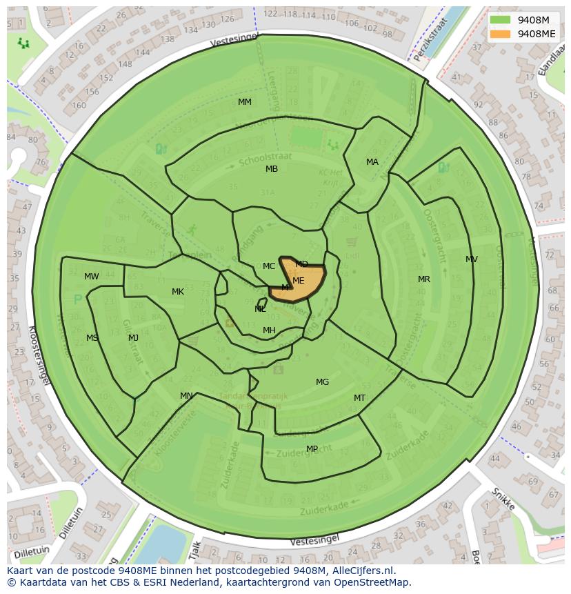 Afbeelding van het postcodegebied 9408 ME op de kaart.