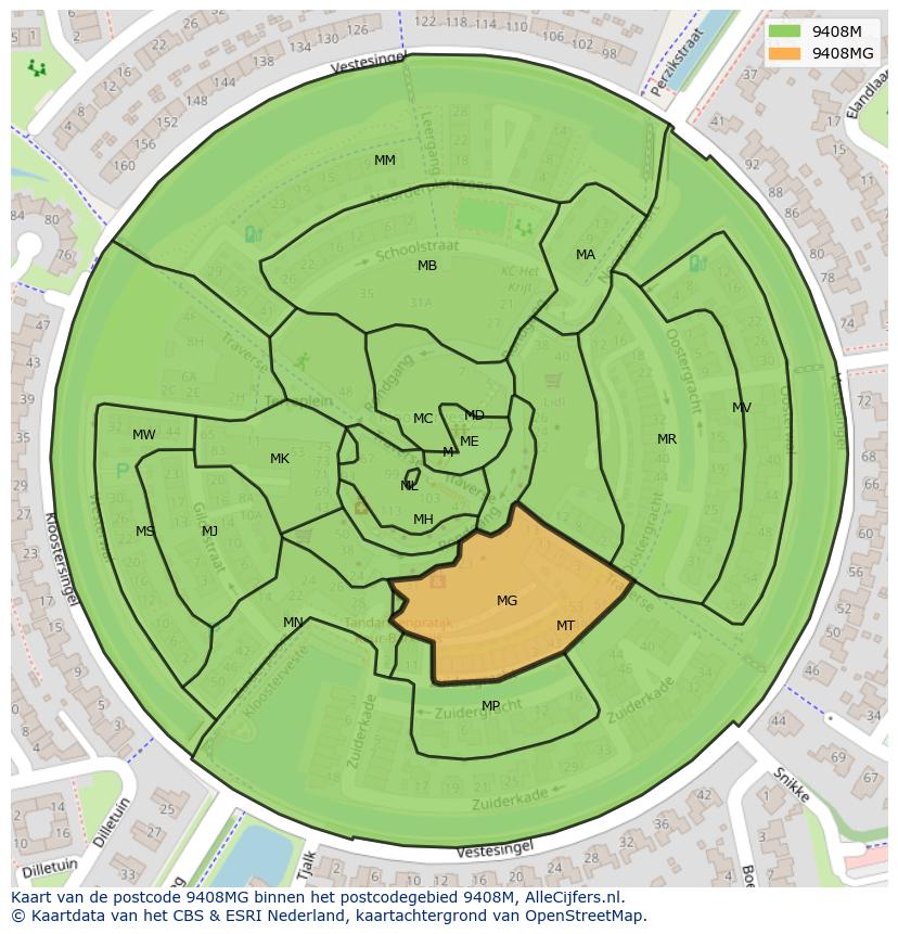 Afbeelding van het postcodegebied 9408 MG op de kaart.
