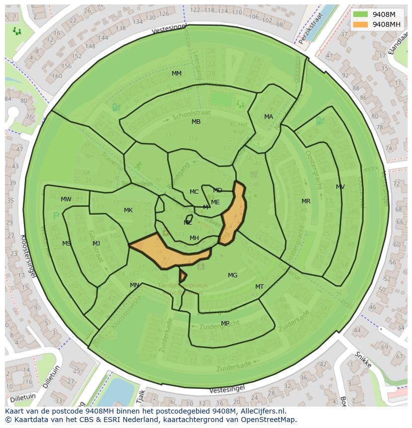 Afbeelding van het postcodegebied 9408 MH op de kaart.