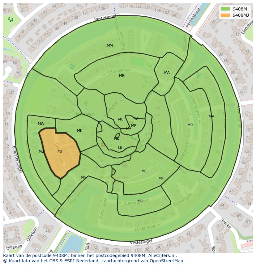 Afbeelding van het postcodegebied 9408 MJ op de kaart.