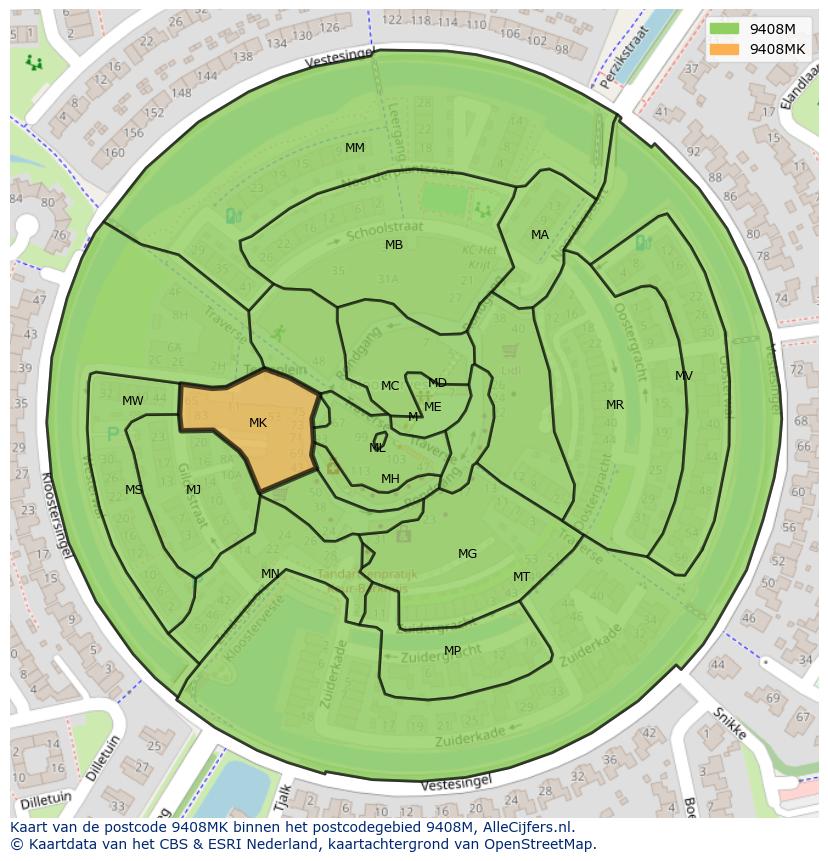 Afbeelding van het postcodegebied 9408 MK op de kaart.