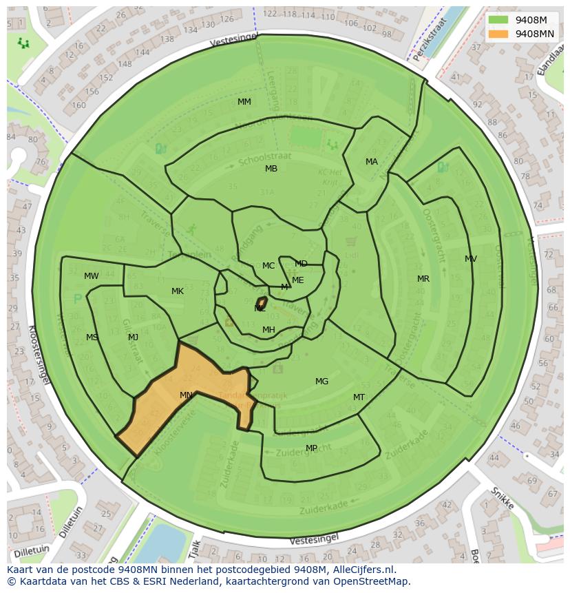 Afbeelding van het postcodegebied 9408 MN op de kaart.