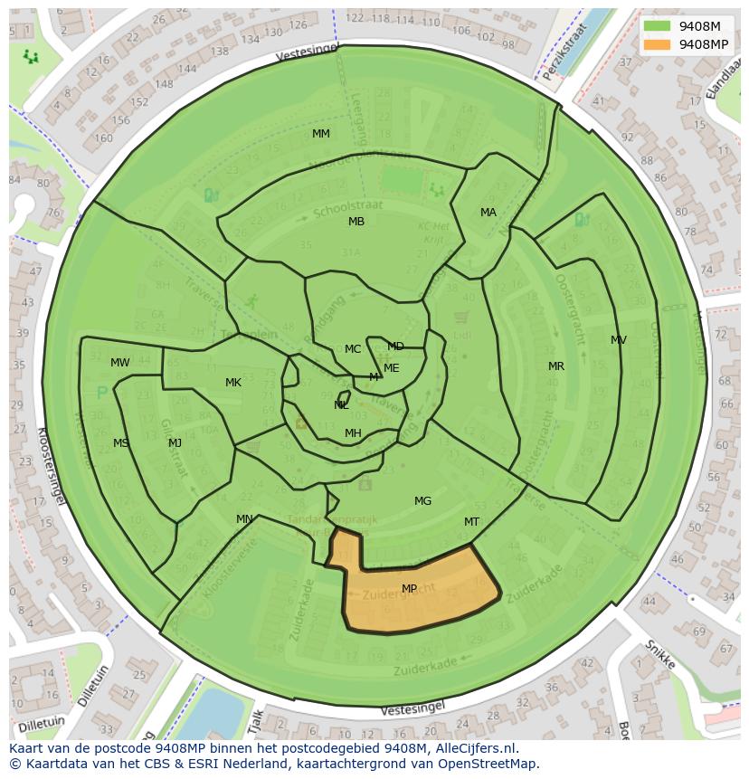Afbeelding van het postcodegebied 9408 MP op de kaart.