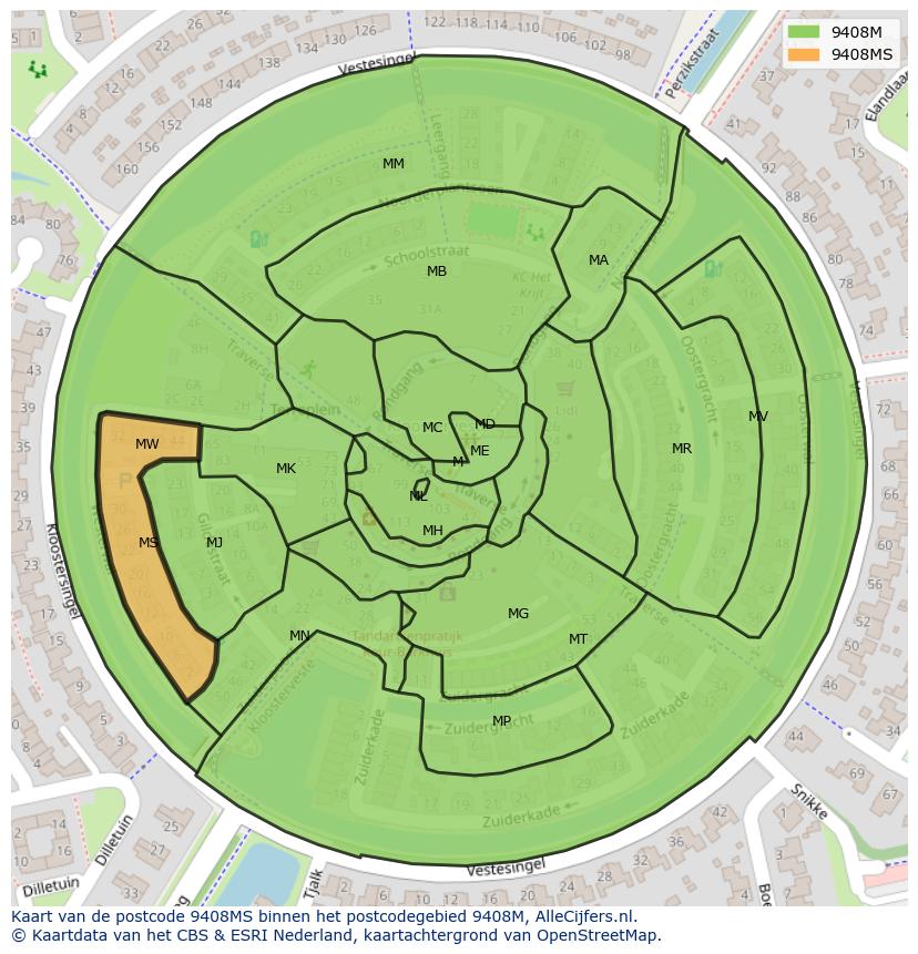 Afbeelding van het postcodegebied 9408 MS op de kaart.