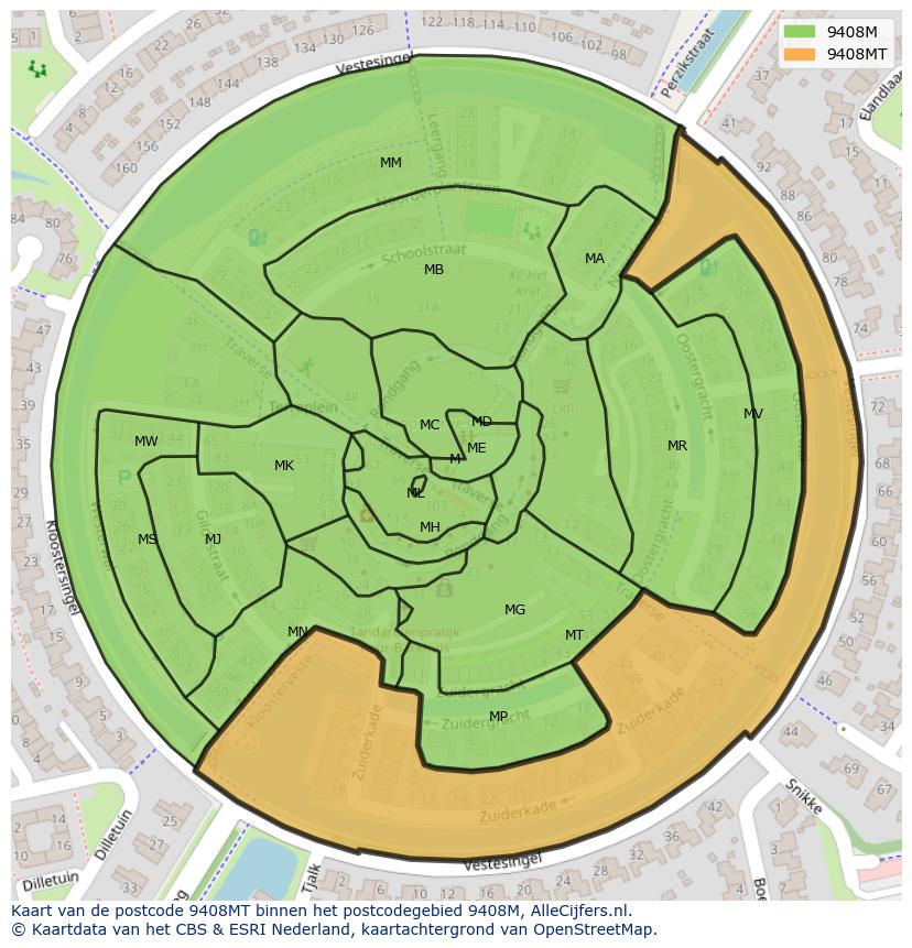 Afbeelding van het postcodegebied 9408 MT op de kaart.