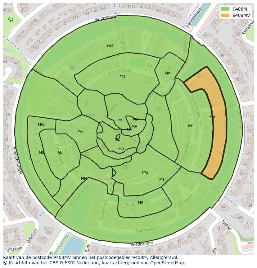 Afbeelding van het postcodegebied 9408 MV op de kaart.