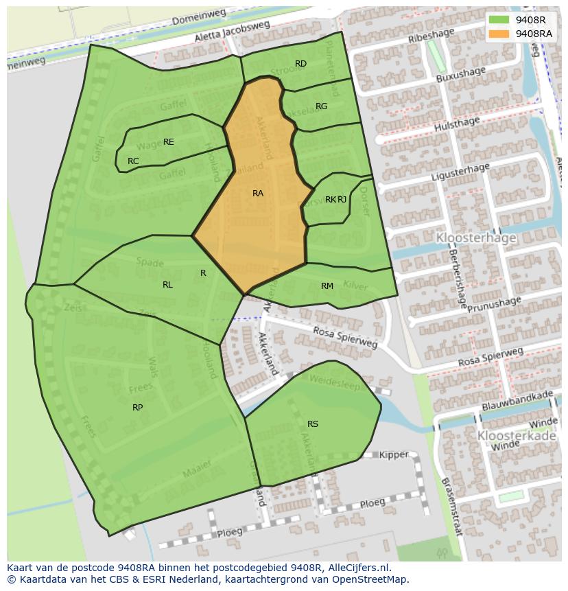 Afbeelding van het postcodegebied 9408 RA op de kaart.